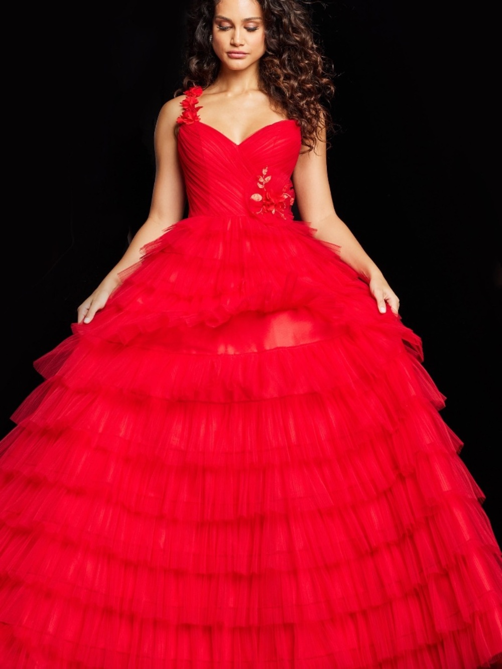 Jovani 37274 - single strap layered A-line gown